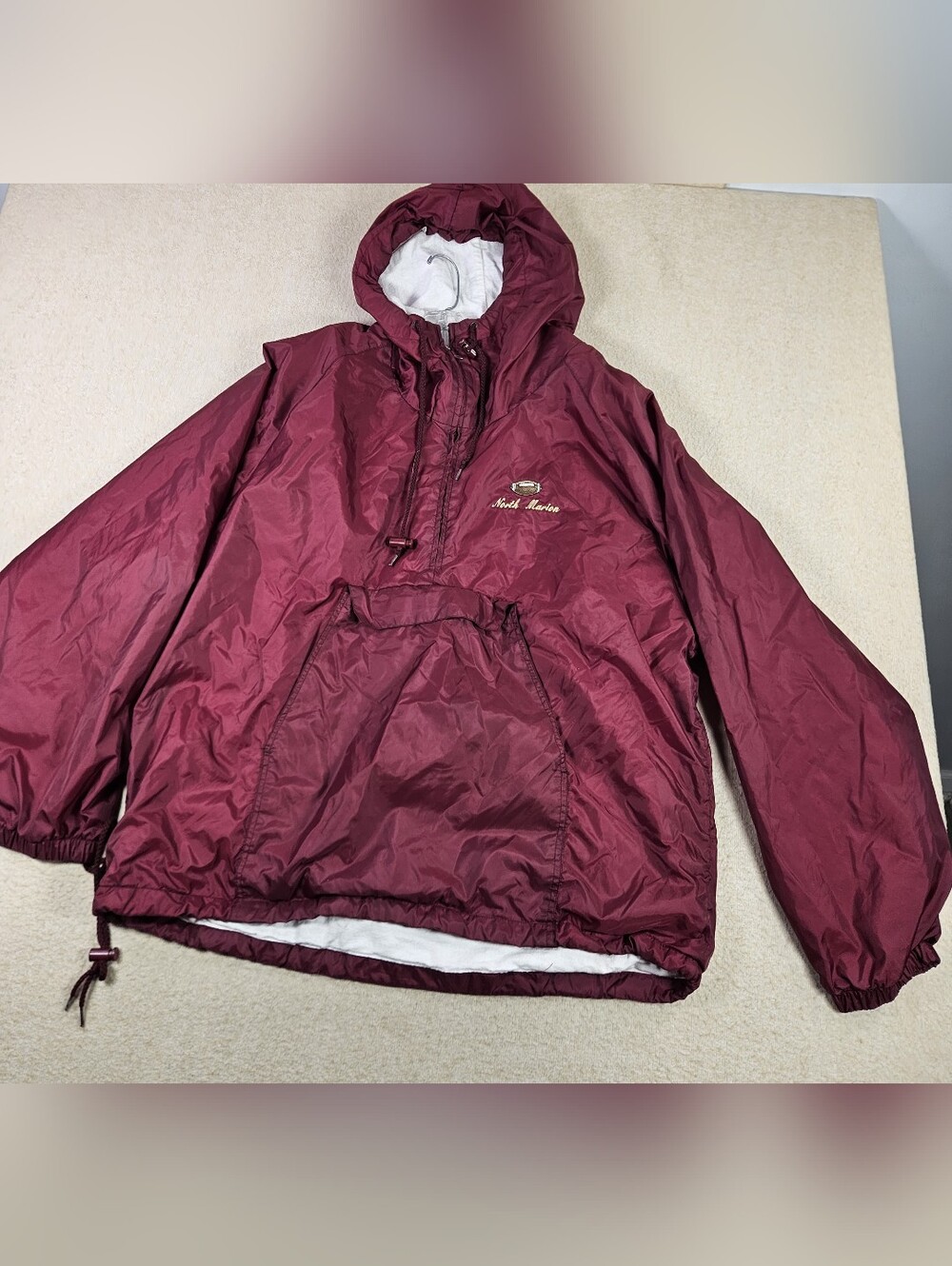 Vintage Tri-Mountain 2XL Burgundy Hooded Anorak Windbreaker Jacket Pullover